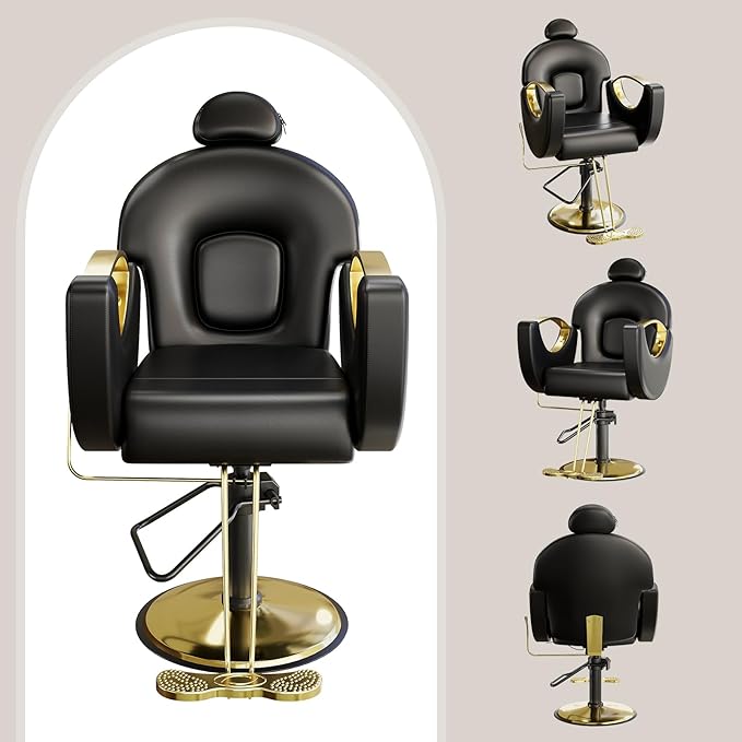 Reclining Barber Salon Chair, 360°Swivel Barber Chair with Heavy Duty Hydraulic Pump for Spa Shampoo Hair Stylist Barbershop Home, Black