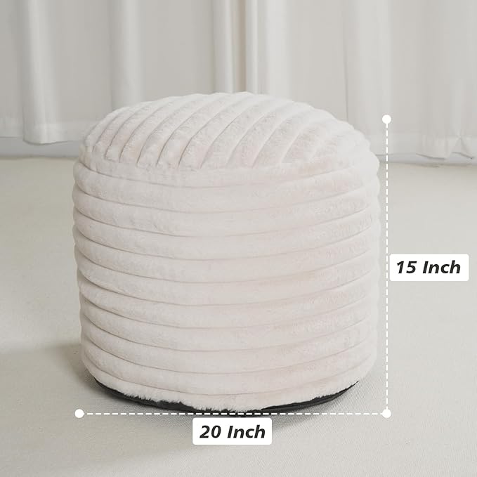 Pouf Ottoman Stuffed Round for Foot Rest, Faux Fur Poufs with Foam Chunk Filling, Storage Ottoman Pouf Foot Stool Cushion, 20 X 15 Inch Floor Chair for Living Room Bedroom Home Decor, Beige
