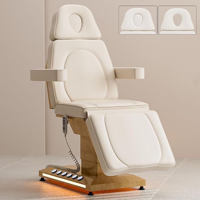 OKAKOPA Fully Electric Massage Table for Esthetician, Professional Treatment Table Facial Bed Used in Spa Beauty Salon, Tattoo Aesthetic Chair, Off-White