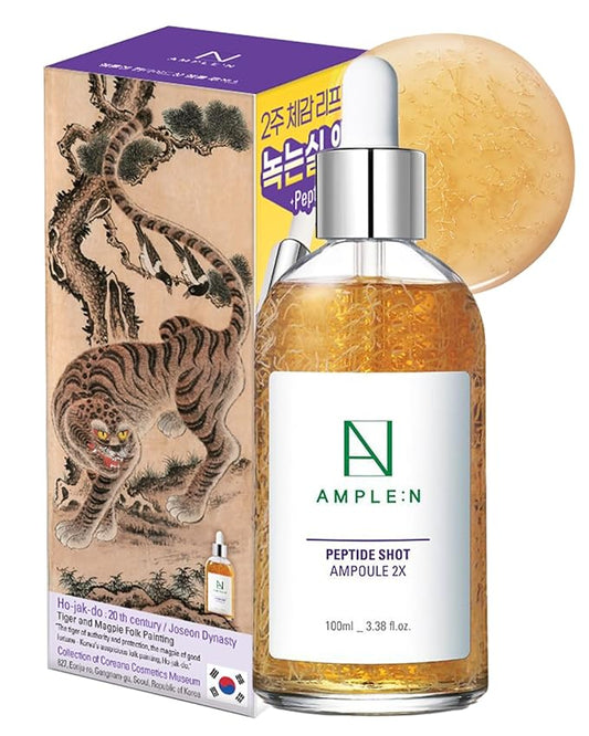 AMPLE:N Peptide Shot 2X Ampoule – Intensive Age Defying Concentrate Face Serum with Peptide Threads – Erasing Wrinkles and Improve Firmness – Lifting Sagging Skin – Hojakdo Tiger Edition, 3.38 fl.oz.