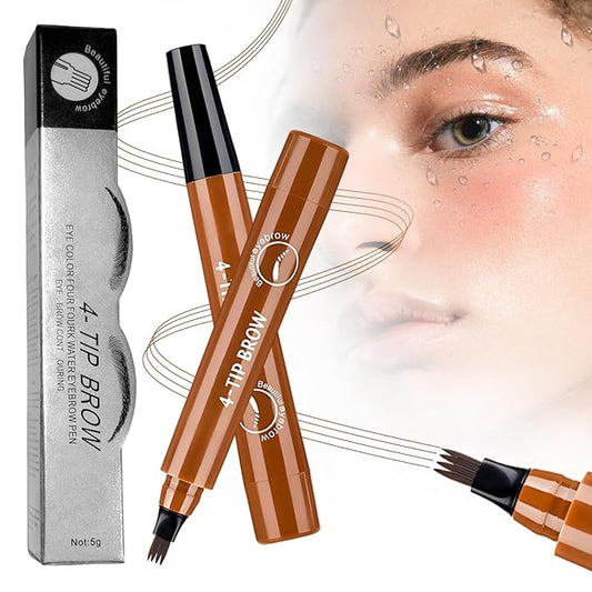 Microblading Eyebrow Pencil, 2025 Upgraded Waterproof Four-tip Beard and Eyebrow Pen, Long Lasting 3D Eye Brow Pencils for Women Natural Hair-Like Strokes (Light Brown)