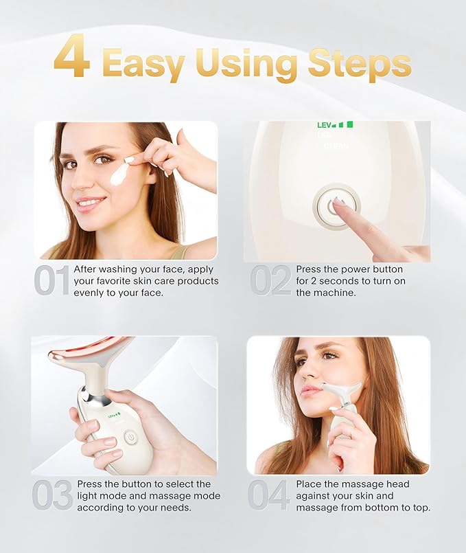 7 Color Face and Neck Massager Light Therapy, Red Light Based Facial Massager for Skin Care, Firming, Smoothing (White)