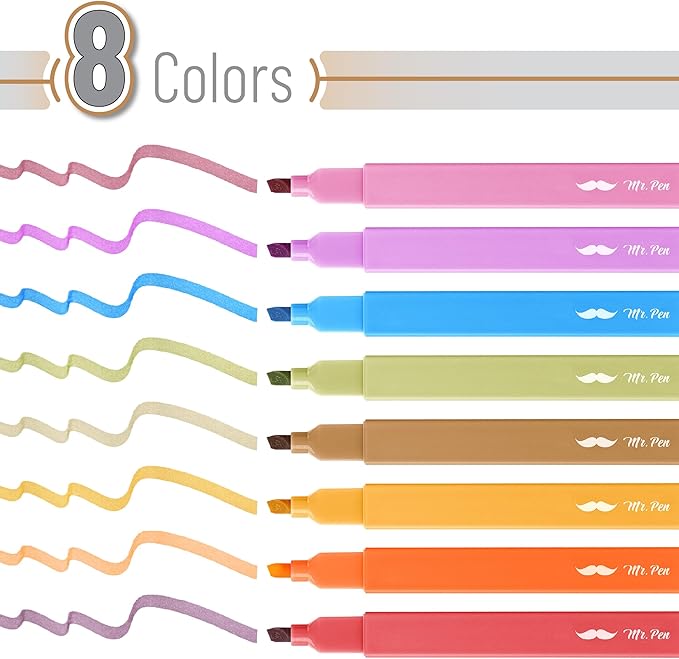 Mr. Pen Aesthetic Highlighters - 8 pcs, Chisel Tip, Warm Colors, Cute Assorted Bible Highlighters - No Bleed