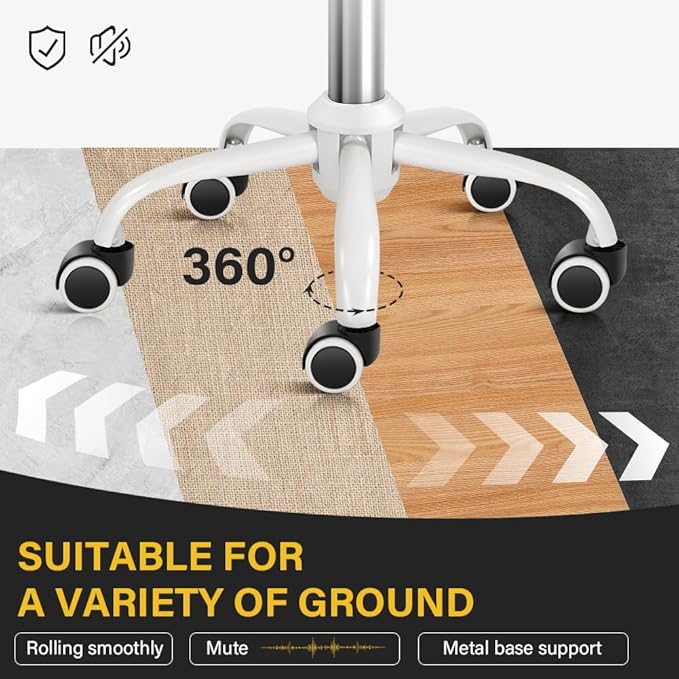 Rolling Stool with Wheels Swivel Stool with Back Height Adjustable Chair PU Leather Rolling Chair Ideal for SPA Salon Home Office Drafting Work (White)