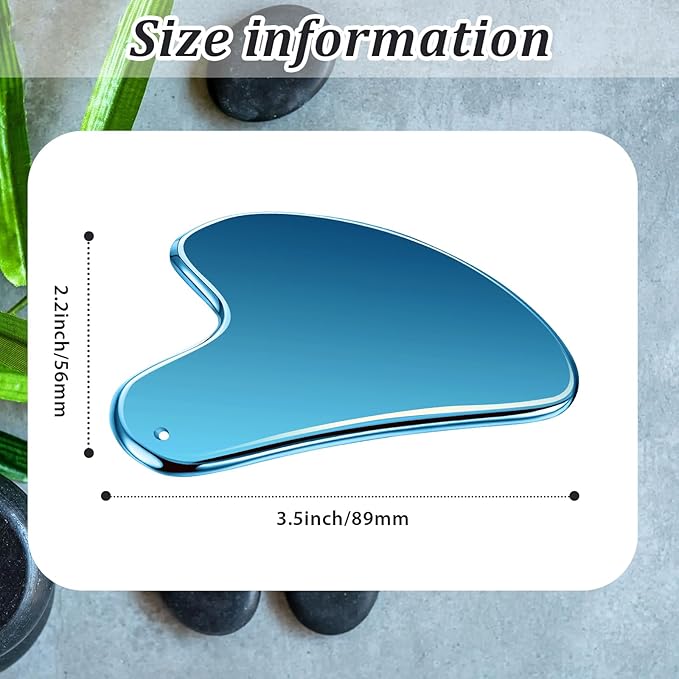 Nuanchu Stainless Steel Gua Sha Facial Tools Metal Guasha Tool for Face Body Jawline Shaper, Double Chin Reducer, Puffiness Reducing, Lymphatic Drainage Massager Skin Care Gift with Pouch(Blue)