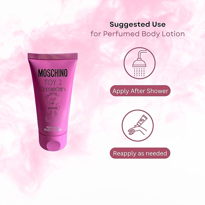 MOSCHINO Toy 2 Bubble Gum 3-Piece Set for Women, (0.17 Oz Eau De Toilette Splash + 0.8 Oz Bath Shower Gel + 0.8 Oz Body Lotion)