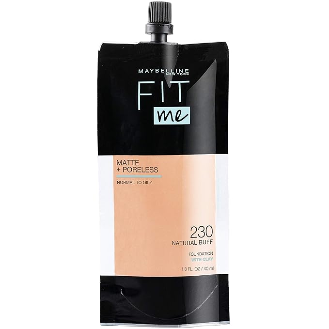 Maybelline New York Fit Me Matte + Poreless Liquid Foundation, Pouch Format, 230 Natural Buff, 1.3 Ounce