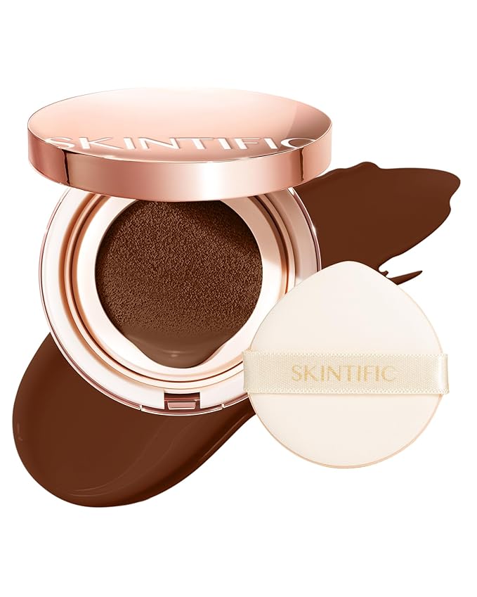 Full Coverage Cushion Foundation, Weightless, Skin Fit, Satin Glow Finish, Oil-Control Waterproof Foundation, Sweatproof Flawless BB Cream CC Korean Makeup,Tattoo Cover Up, Buildable(#47N Ebony)