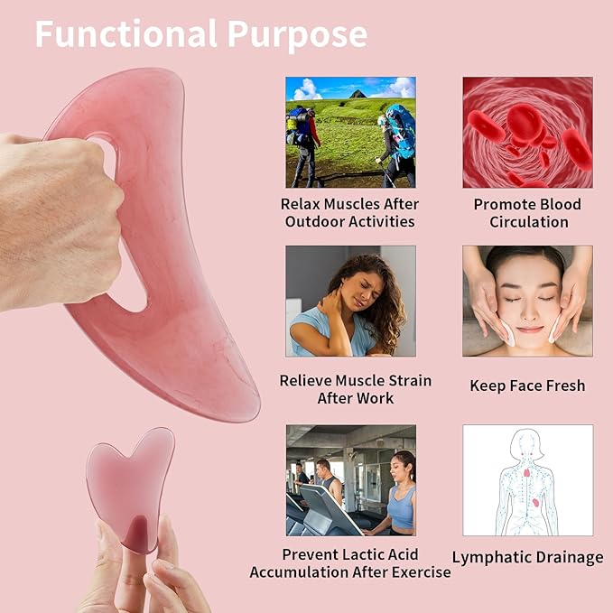 Body Gua Sha Tool Cellulite Guasha Tool for Body Large Body Massage Tools (Natural Resin) Lymphatic Drainage Tool Guasha Tool for Face，Back, Legs, Women's Body Shaping Tools (Pink)