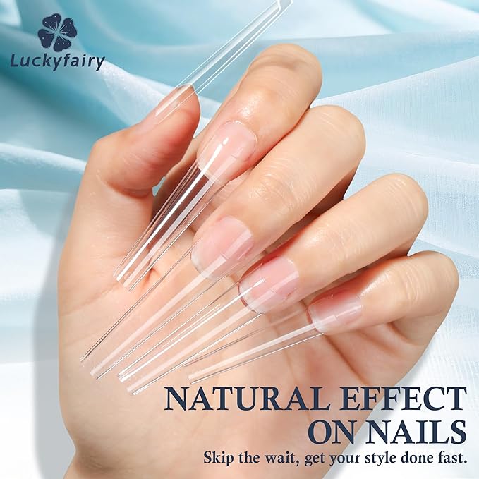 2XL Coffin Nails Tips - Luckyfairy XXL 120Pcs Half Cover Gel Nail Tips Straight Long Coffin Acrylic Nails Clear No C Curve Nail Tips For Nail Art Extensions Salon Diy Home 12 Sizes