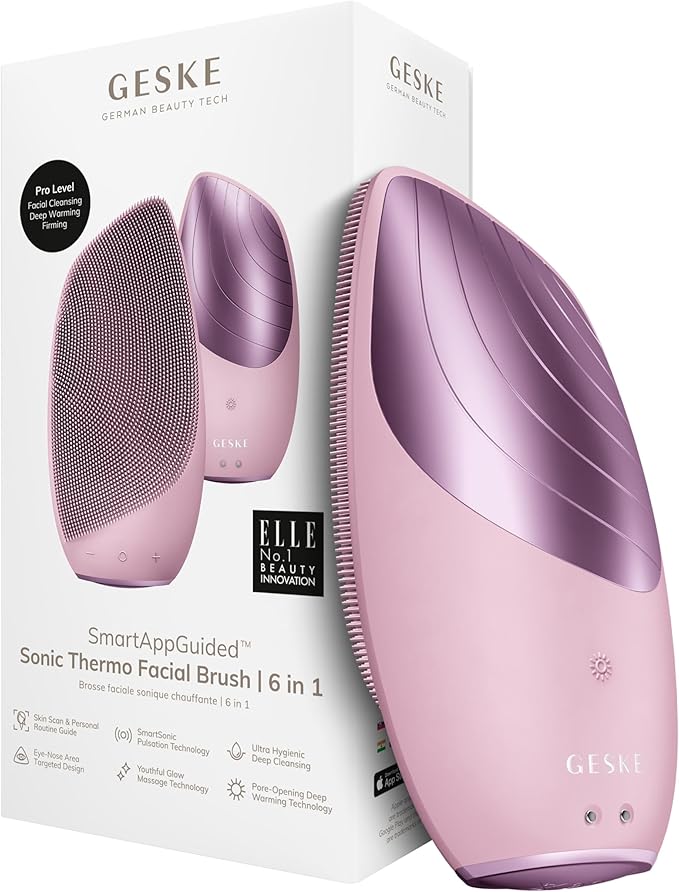 GESKE SmartAppGuided Sonic Thermo Facial Brush | 6 in 1 | Skin Cleansing | Cleansing Brush with Thermal Function | Electric Facial Massager