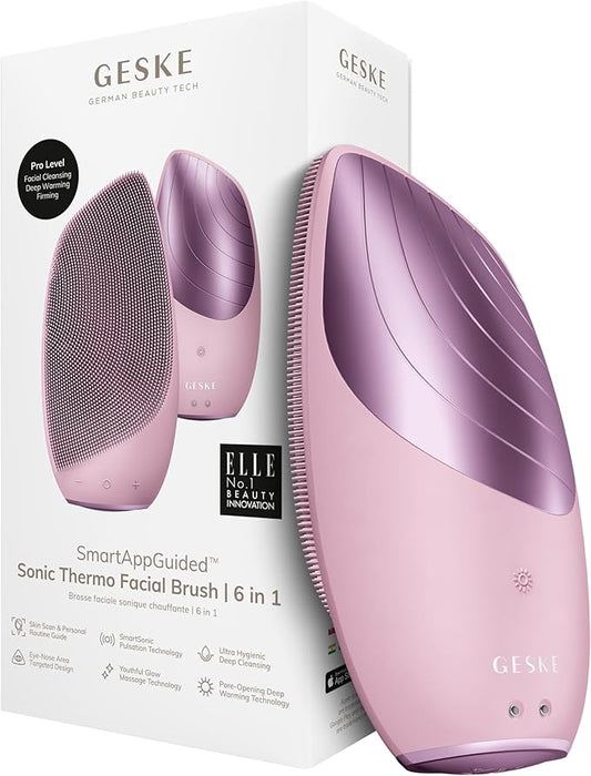 GESKE SmartAppGuided Sonic Thermo Facial Brush | 6 in 1 | Skin Cleansing | Cleansing Brush with Thermal Function | Electric Facial Massager