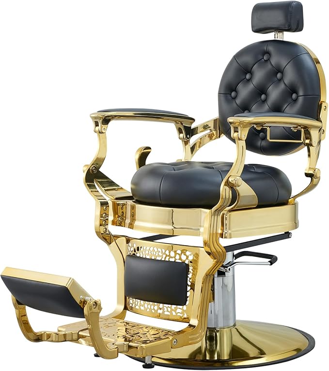 Barber Chair Hair Salon Chair,Heavy Duty 700 LBS, for Hair Stylist Barber Beauty Tattoo Massage(Golden Black)
