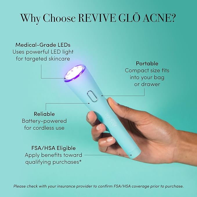 reVive Glo Multi-Spectrum Acne Tools, Medspa-Quality Red & Blue Light Wand, FDA-cleared Face Tools for Skincare, Science-Backed LED Light Therapy Products