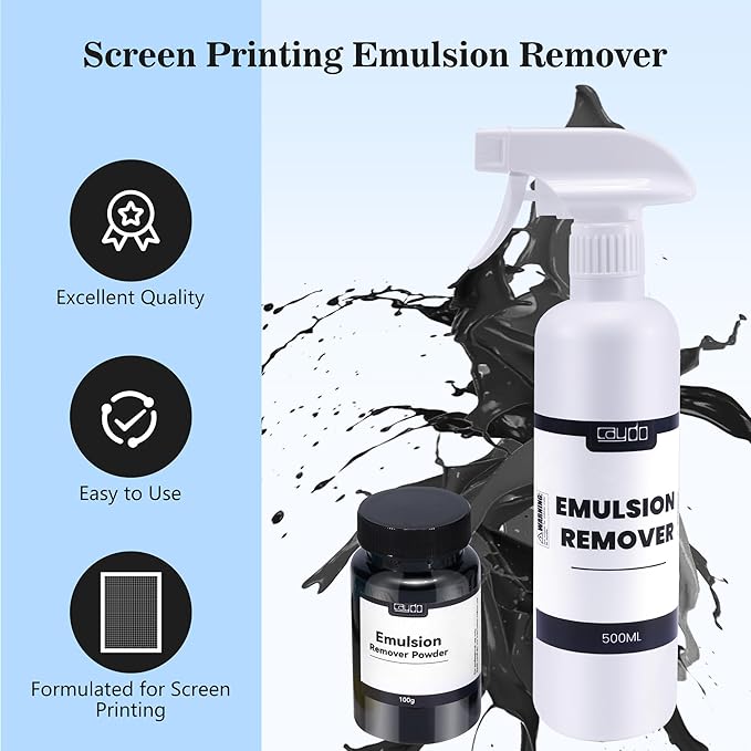 Caydo Screen Printing Emulsion Kit Includes Screen Printing Emulsion Remover Powder (Mix - 2000oz), Screen Printing Photo Emulsion (8.5 oz), Diazo Sensitizer, Screen Printing Supplies