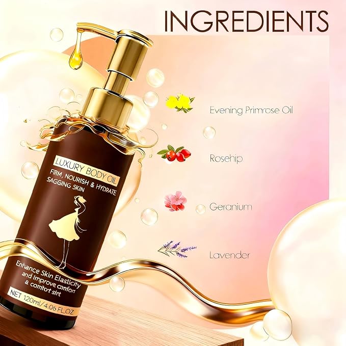 Firming Body Oil with Plant extracts enriched with Vitamin E and Rosehip Extract, suitable for all body skin. Firming care to enhance skin elasticity.120ML- 2PCS