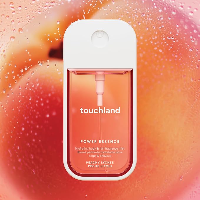 Touchland Power Essence Hydrating Body & Hair Fragrance, Peachy Lychee, 2 FL. OZ. Travel Size Body Mist