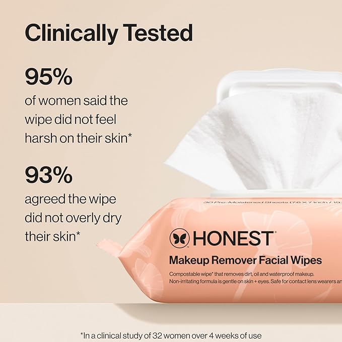 Honest Beauty Fragrance Free Cleansing Makeup Remover Facial Wipes | Plant Based, Hypoallergenic, Gentle for Sensitive Skin | 90 Count