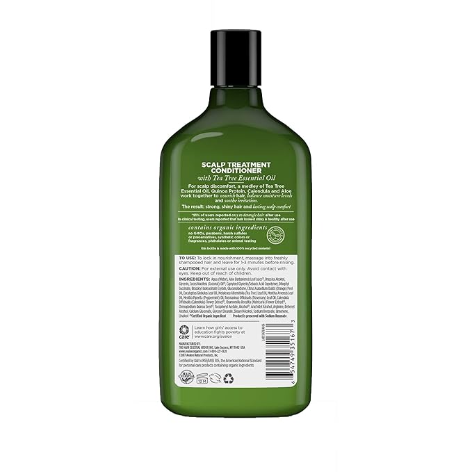 Avalon Organics Scalp Treatment Tea Tree Conditioner, Encourages Scalp Well-Being and Leaves Hair Soft, 11 Fluid Ounces