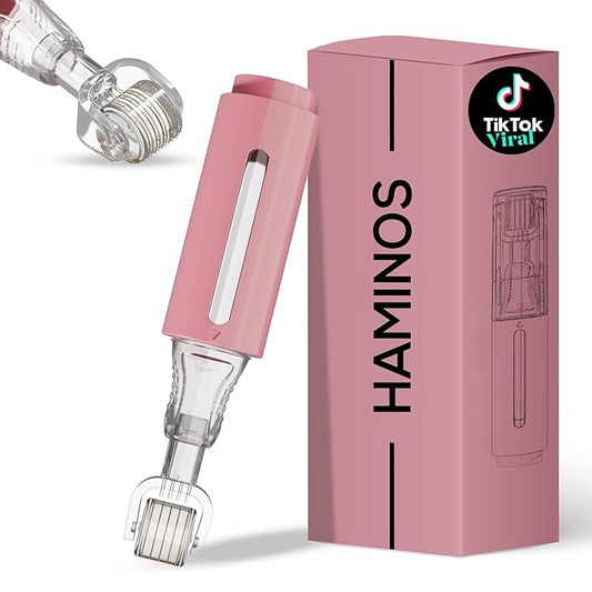 Derma roller with Reservoir for Lips, Skin, Hair, Wrinkles, Stretch Marks, Hyperpigmentation INSTANT SERUM APPLICATION, 105 Titanium Needles 0.25 mm