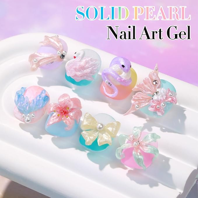Double Rhythm 3D Nail Gel Pearl Solid Sculpting for Nail Art Non-Sticky Hard for Building Carving Molding Extension Soak Off UV/LED Nail Art Salon Home DIY 0.5 Oz (Green-Silk 08)