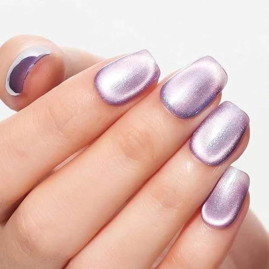 GLAMERMAID Press on Nails Extra Short Square, Sparkling Purple Spring Summer Handmade Gel Glue on Nails, Glossy Fake Nails Reusable Acrylic False Nails Manicure Kits for Women