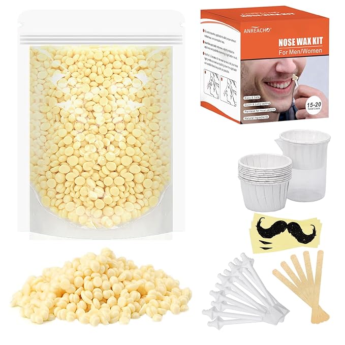 Nose & Ear Hair Wax Kit for Men & Women, 100g Wax with 20 Applicators, Safe Home Grooming Solution for Painless 15-20 Time Usage