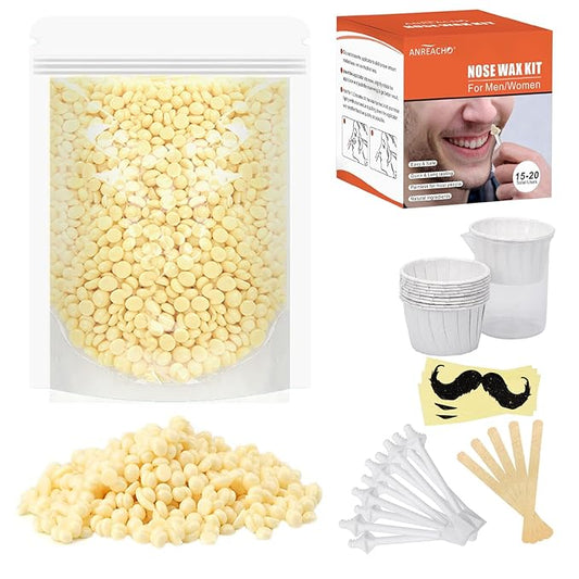 Nose & Ear Hair Wax Kit for Men & Women, 100g Wax with 20 Applicators, Safe Home Grooming Solution for Painless 15-20 Time Usage