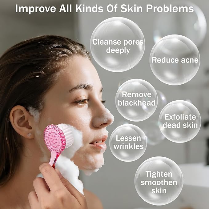 4 Pack Facial Cleansing Brush, Beomeen Face Scrubber Exfoliating Brush Face Wash Scrub Exfoliator for Skin Care, Makeup Removal,Pink