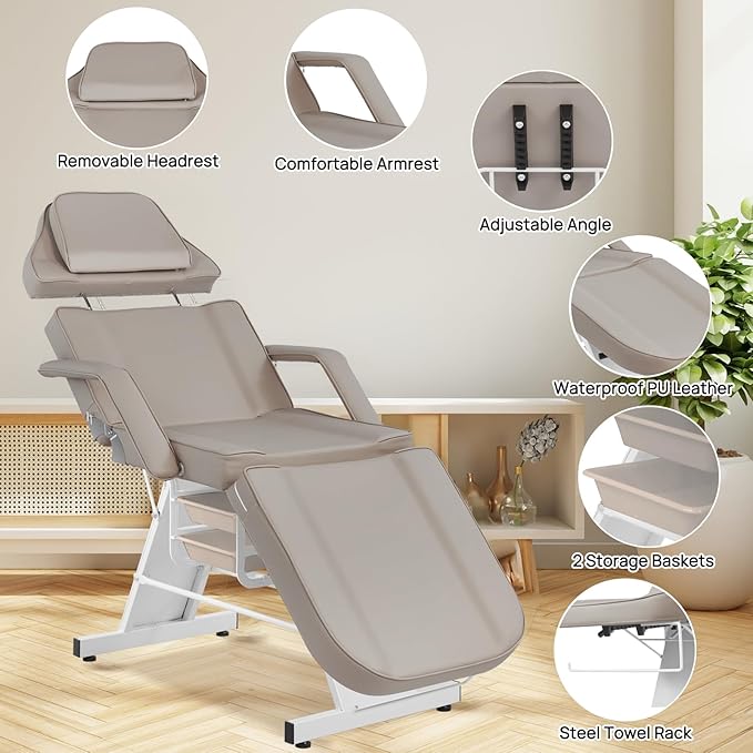 Tattoo Chair for Client Facial Chair Adjustable Multipurpose with Hydraulic Stool for Esthetician Beauty Spa Tattoo Eyelash Equipment Gray