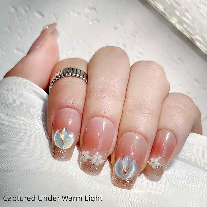 Tomato Red Press on Nails 3D Flower Coffin Fake Nails Medium Length False Nails Natural Fit Stick on Nail Tips for Spring and Summer