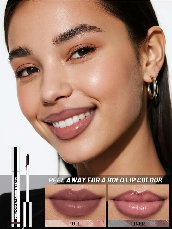 Lip Stain Peel Off Lip Liner Stain with Tweezer, Long Lasting Matte Lip Tint Tattoo, Highly Pigmented Color Lip Makeup, Waterproof Lipstick, Transfer-proof Lipstain for Women, Neutral Mauve