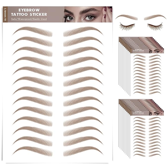 20 Sheets 260 Pairs Eyebrow Tattoo Sticker Waterproof 4D Hair-Like Natural Fake Tattoo Eyebrows Transfers Stickers Peel Off Brows Grooming Shaping Sticker in Vivid Hollywood,Light Brown