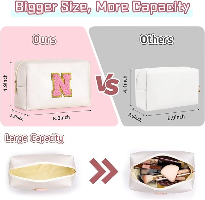 TOPEAST Preppy Bag, Monogrammed Makeup Bags with Zipper, Cute Makeup Pouch, Initial Birthday Gifts Bag for Daughter Friends Sister, Preppy Things for Girls (Pearly White H)