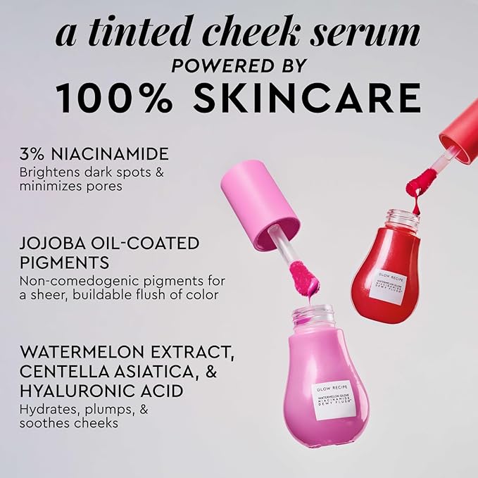 Glow Recipe Niacinamide Dewy Flush Tinted Liquid Blush Serum - Glowy Blush for Cheeks to Smooth, Hydrate & Brighten - Liquid Korean Makeup with Buildable Soft Pink Tint - Dragon Fruit Flush (0.4 oz)