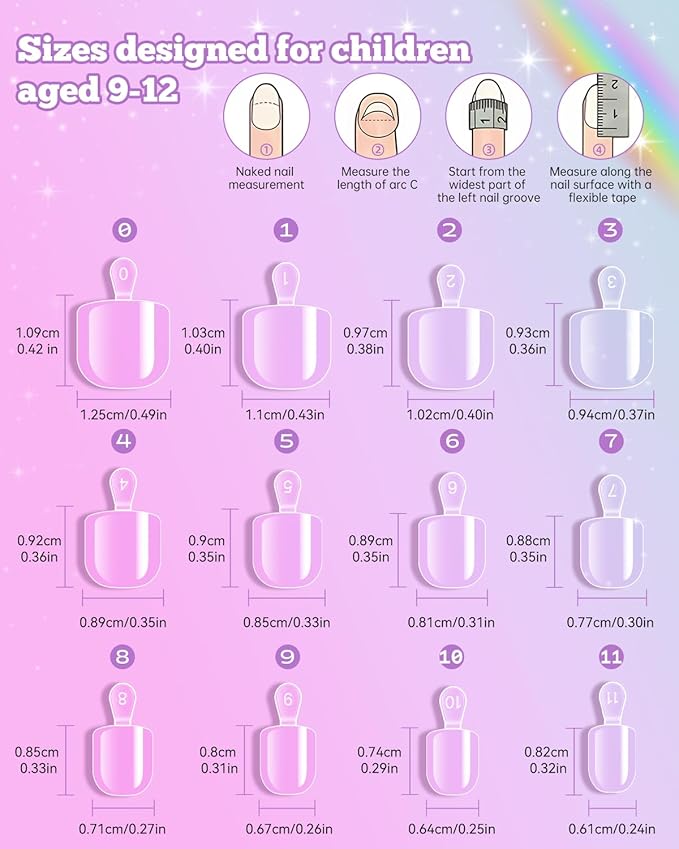krofaue Kids Nail Tips with Handle - 240Pcs Soft Gel Press on Nails for Girls & Children for Easy DIY Nail Tips Art, 12 Sizes Fingernail Decoration