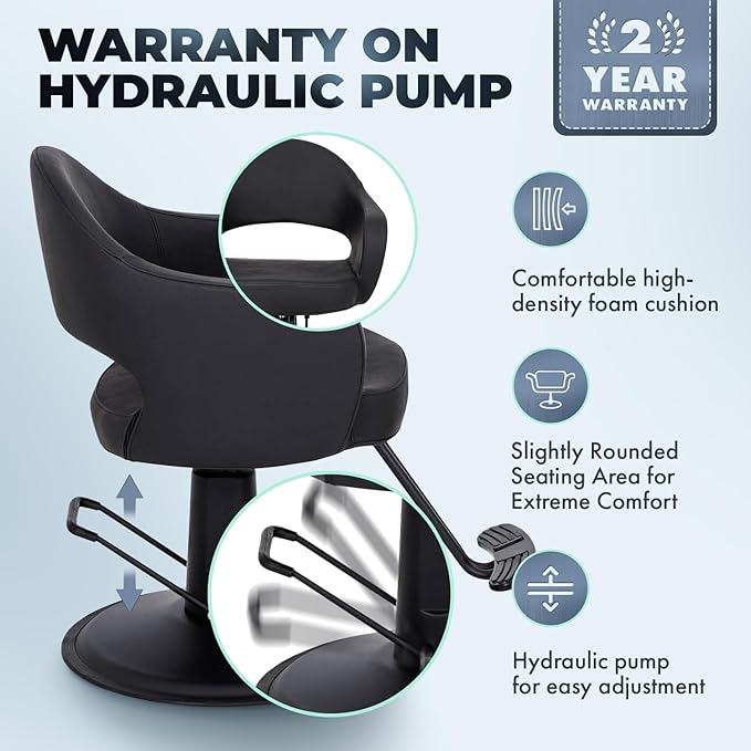 Buy-Rite Cleo Salon Styling & Barber Chair - Vinyl Upholstery, Seamless Seat for Easy Cleaning, Premium Comfort, Heavy-Duty Frame, Round Base - YLG-376-STD