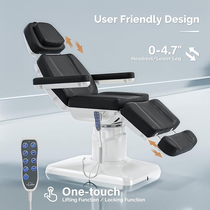 OmySalon Electrical Facial Beauty Spa Medical Treatment Bed, 120° Rotation Massage Tattoo Dental Aesthetic Chair with 3 Motors & Remote Control, Black