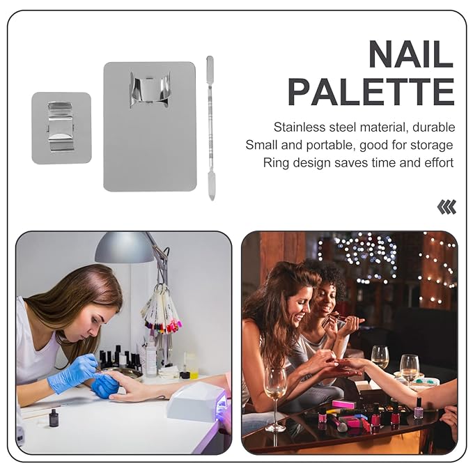 Stainless Steel Cosmetic Mixing Makeup Palette with Makeup Spatula Cosmetic Makeup Palette with Rings Holder Foundation Palette Makeup Art Tool For Nail Art,Makeup 3pcs Set