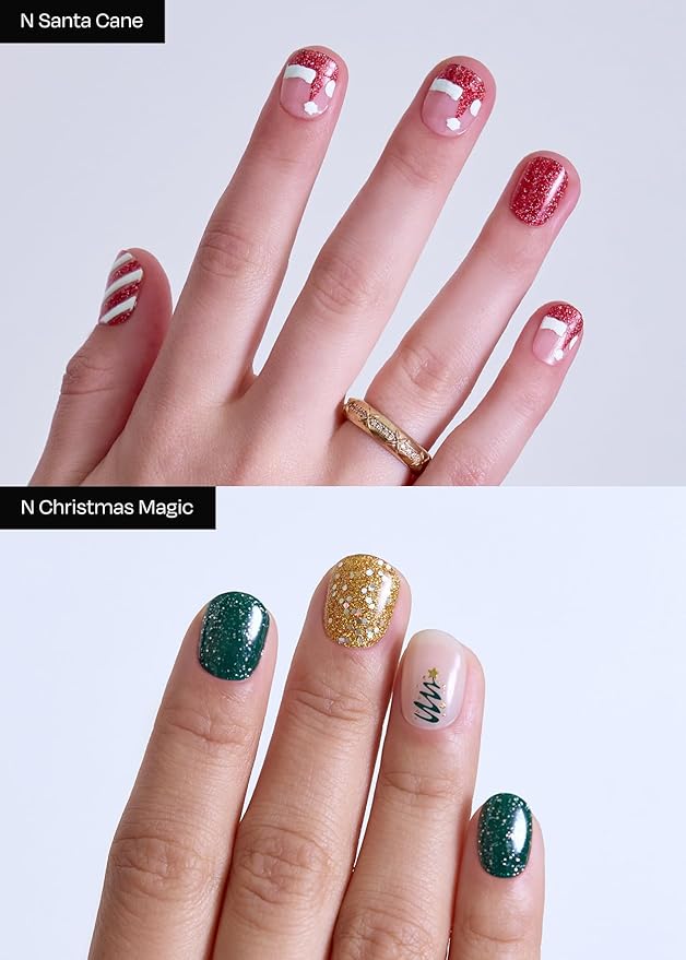 ohora Semi Cured Gel Nail Strips ([2025 Christmas Set] N Santa Cane & N Christmas Magic) - Works with Any Lamps, Salon-Quality, Long Lasting, Easy to Apply & Remove