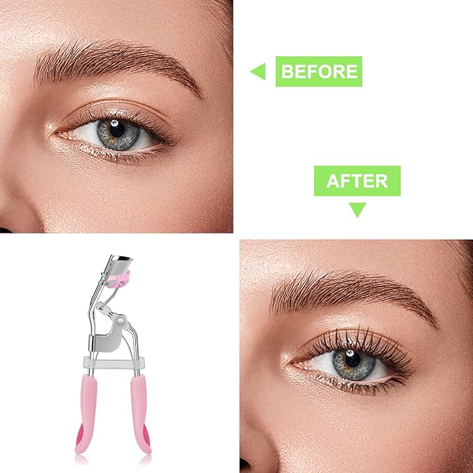 Eyelash Curler with 5PCS Silicone Refill Pad Fit All Eye Shape Curved Eyelash Curler,Natural and Long Lasting Lash Curler for Women Make Up Gift(Light Pink)