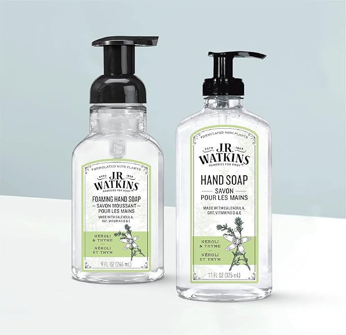 J.R. Watkins Foaming Hand Soap with Pump Dispenser, Moisturizing Foam Hand Wash, Alcohol-Free, Cruelty-Free, Neroli & Thyme, 9 fl oz, 3 Pack