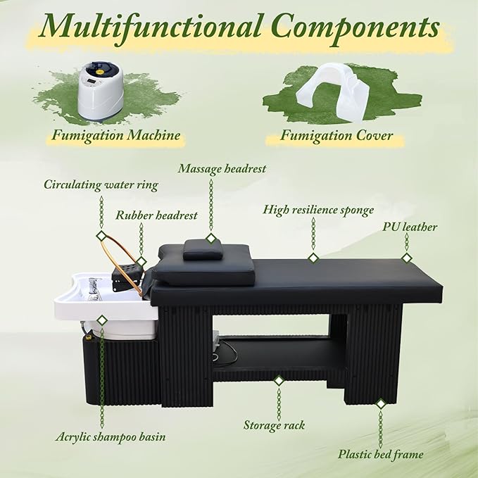 Professional Head Spa Equipment, Japanese Head Spa Bed, Shampoo Massage Bed, Massage Table with Water Circulation System, for Spa Beauty Salon Barber (C)