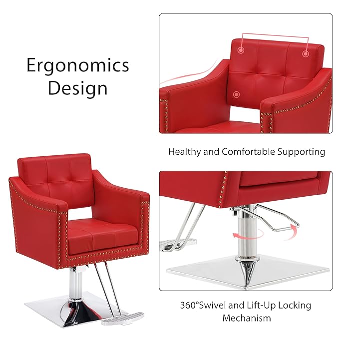BarberPub Salon Chair for Hair Stylist Hydraulic Barber Styling Chair, Beauty Spa Equipment 8813 (6" Seat Height Adjustment) (Red)