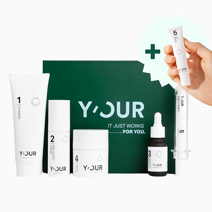 Y'OUR Anti-Aging Skincare Set – 5-Step System with Cleanser, Day Cream, Serum, Night Cream & eye Cream – Targets Wrinkles & Fine Lines – Hydrating, Firming & Non-Comedogenic. Holiday Gift