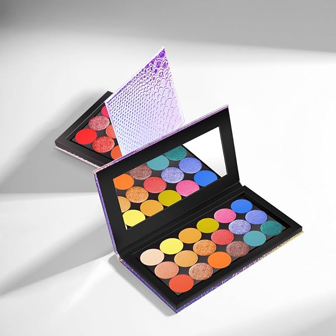 2 Packs Magnetic Makeup Palette Empty with Spatula and Metal Stickers, 18-pan and 9-pan Empty Eyeshadow Palette for Travel, DIY(Fish Scales)