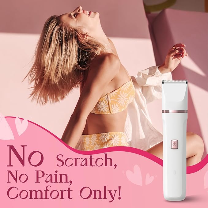 Pubic Hair Trimmer for Women - Electric Razors for Women's Body Groomer, Replaceable Ceramic Blade Heads, Face Hair Remover Head, USB-C&Dock Charging, Waterproof&Easy Cleaning White