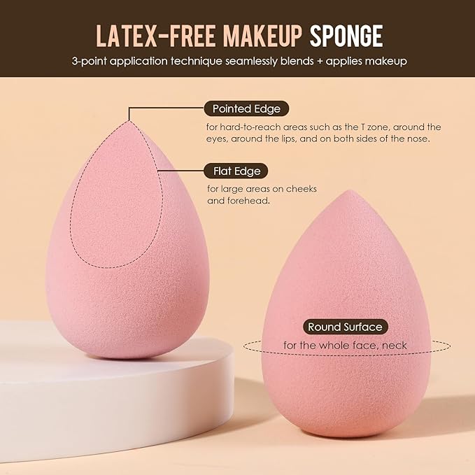 S50 3-Piece Makeup Brush and Sponge Set for Flawless Application - Includes Foundation Brush, Blending Sponge, and Dual End Kabuki&Concealer Brush