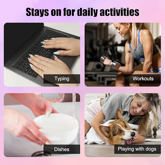 3D Blue Floral Press On Nails Medium Almond- Handmade Nude Base Blue French-Tip Salon Gel Acrylic Nails-Reusable Full Set 10pcs (Crystal Flower, Size S)