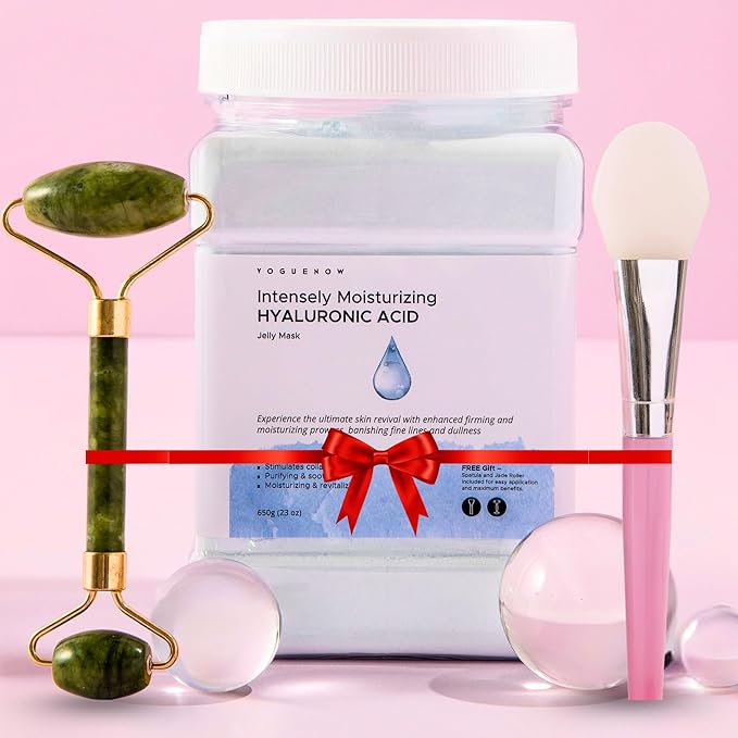 Jelly Face Mask for Facials - Hyaluronic Acid Hydrating, Brightening & Nourishing Jelly Mask with Free Jade Roller & Spatula |Professional Hydrojelly Masks | Christmas Gifts for Women, Gifts for Women